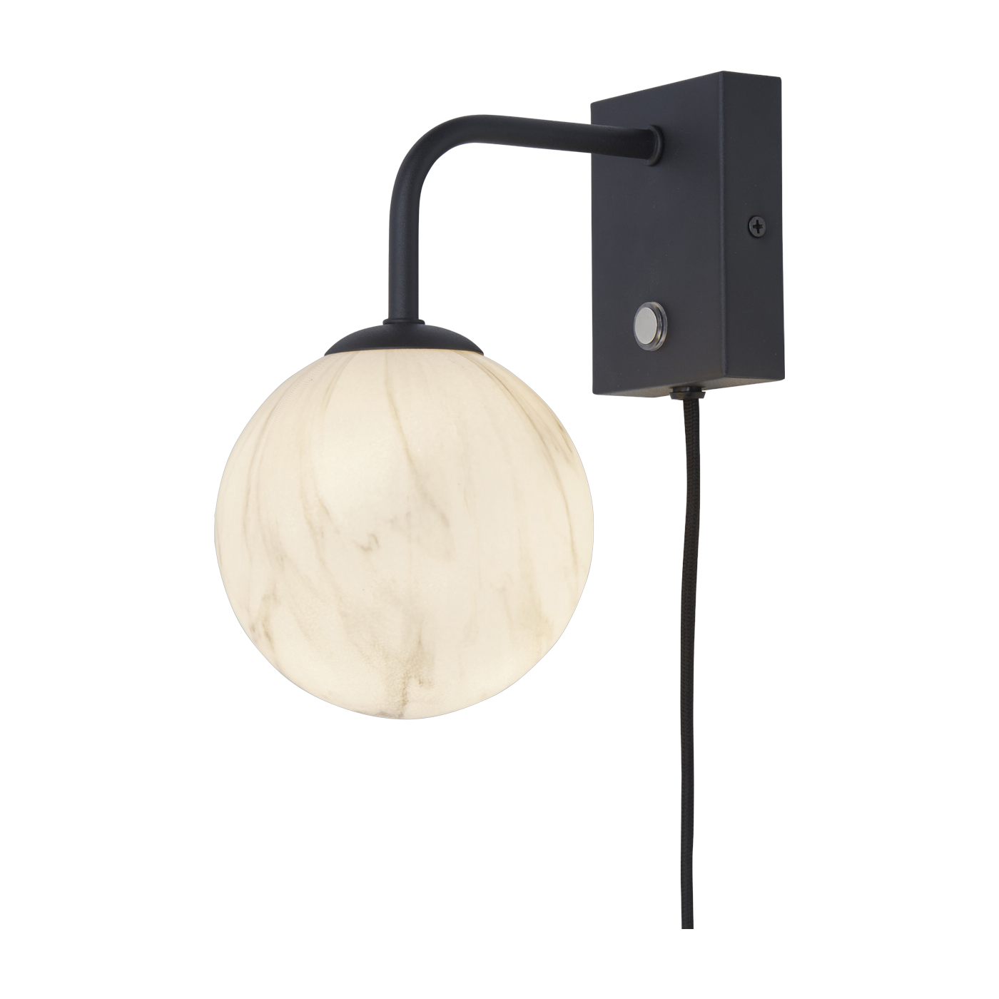 Wall Lamp Glass/Iron Carrara Globe 12X18Xh.21Cm White Marble Print/Black - it's about RoMi