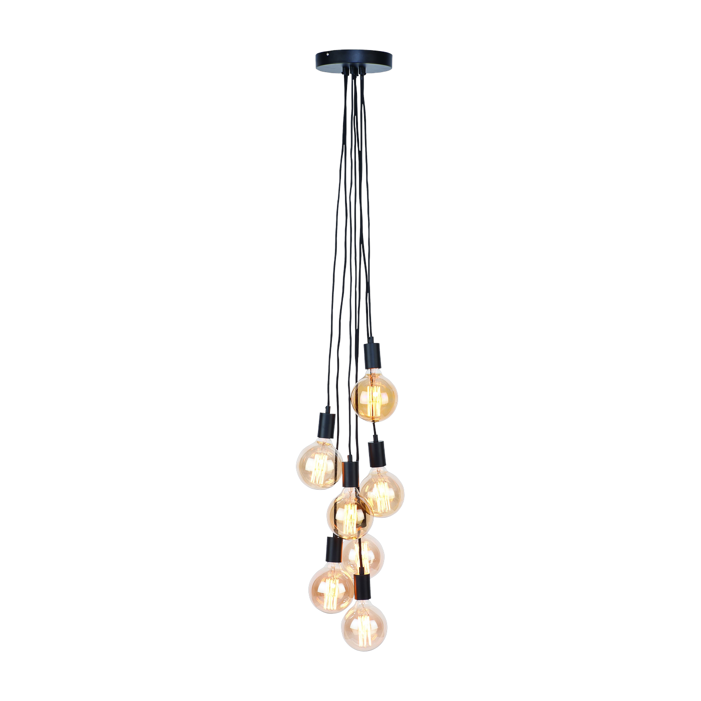 Oslo Lampada a sospensione a 7 luci con filo tessile nero 150cm - It's about Romi