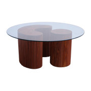 Tisch aus Tannenholz und Glasplatte 90 cm -. THEM