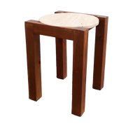 Travertine and wood side table 50 cm - THEM