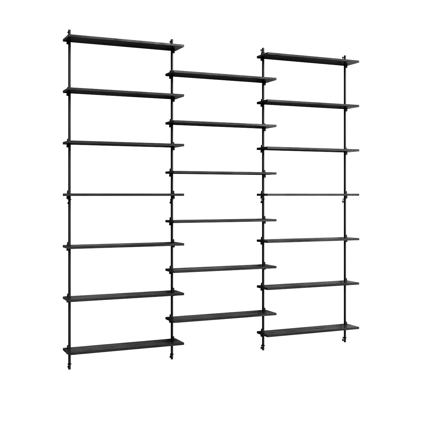 Wandregale aus schwarzer Eiche und schwarzem Stahl Wall Shelving -. Moebe