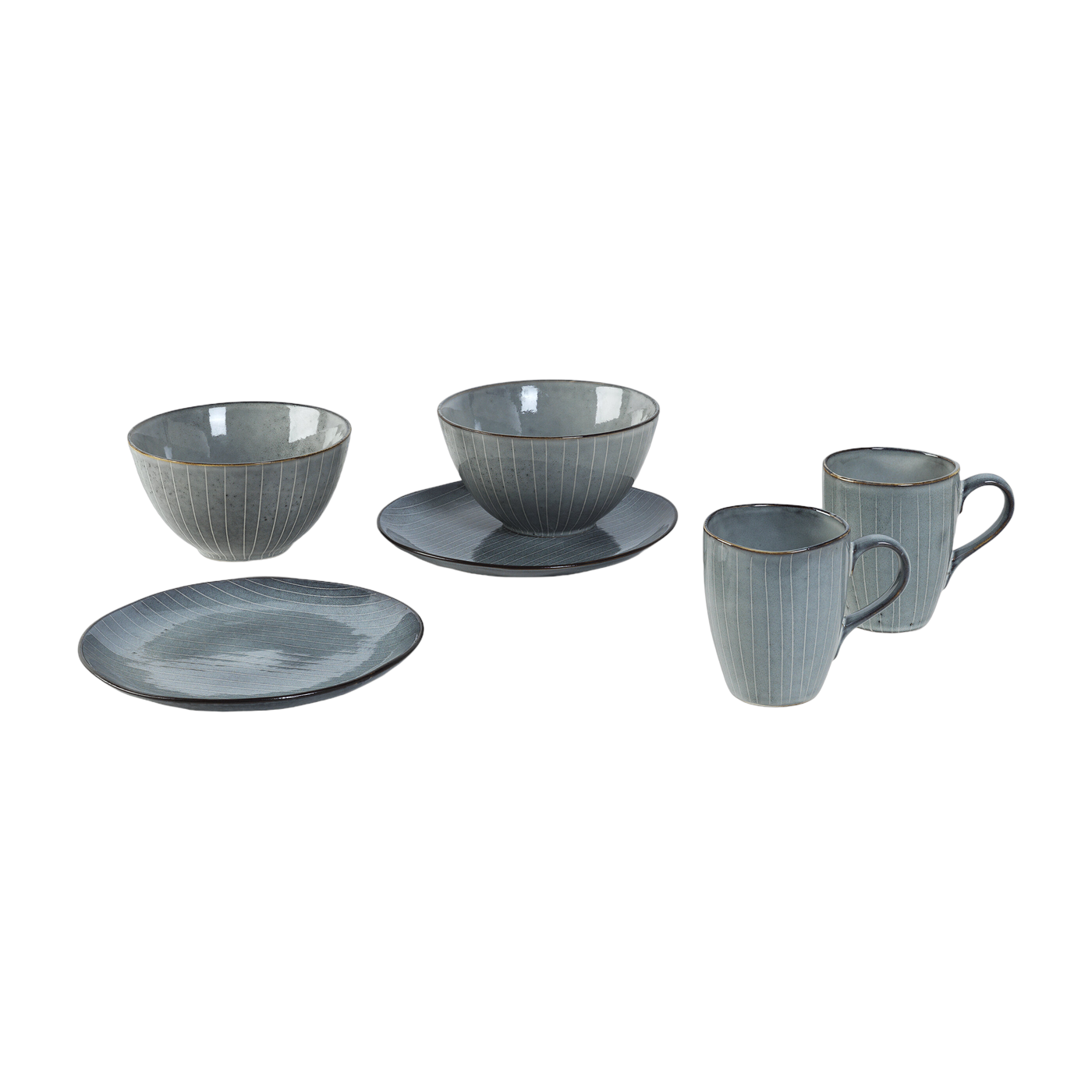 Blue glazed stoneware breakfast set for two Nordic Sea - Broste Copenhagen