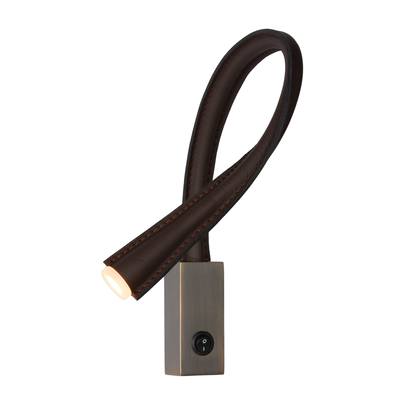 Dark brown and bronze leather reading light with switch 60 cm Flexiled - Contardi