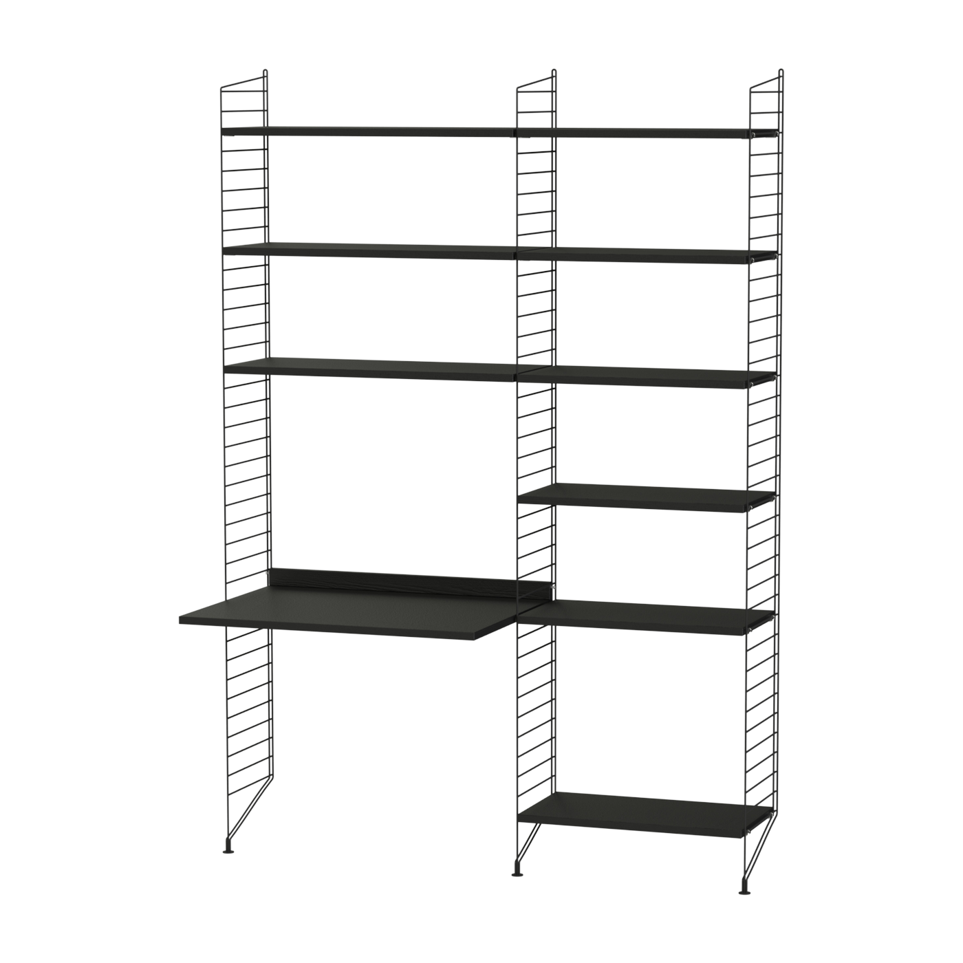 Bureau scrivania modulare in frassino e acciaio nero 140 x 200 x 58 cm Combinazione B - String furniture