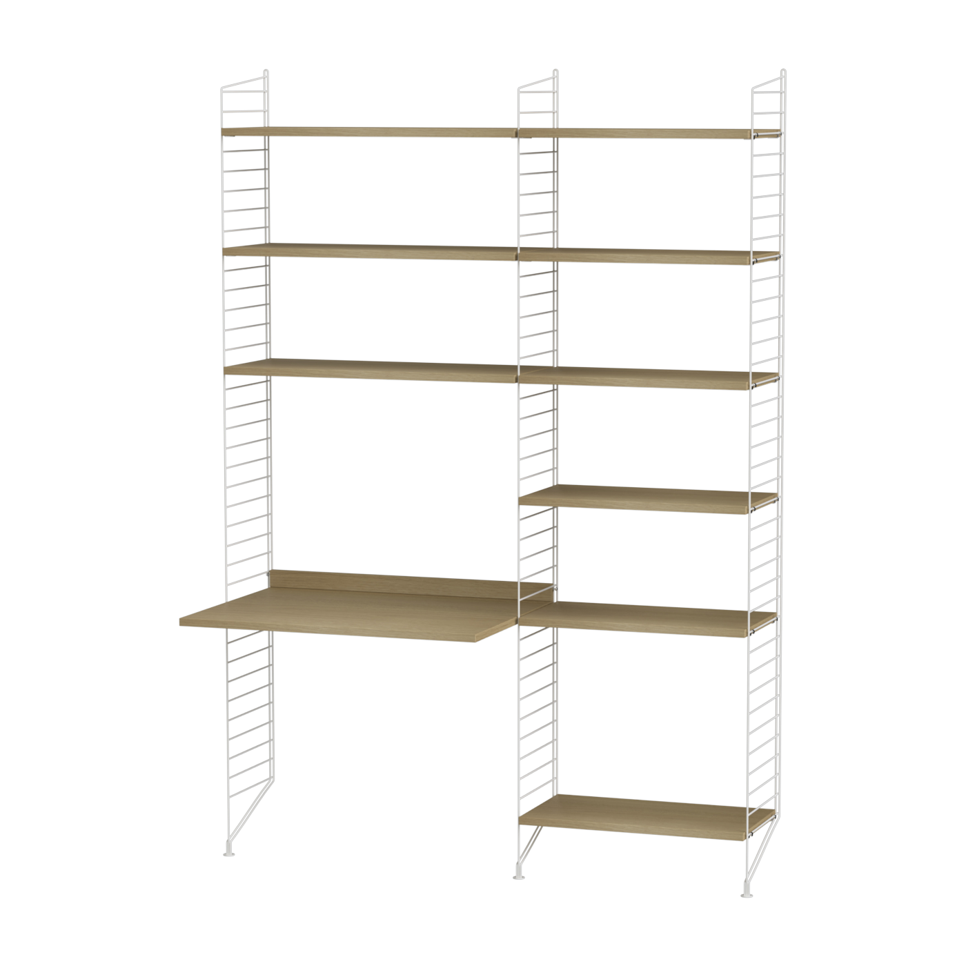 Bureau modulable en chêne et acier blanc 140 x 200 x 58 cm Combinaison B - String furniture