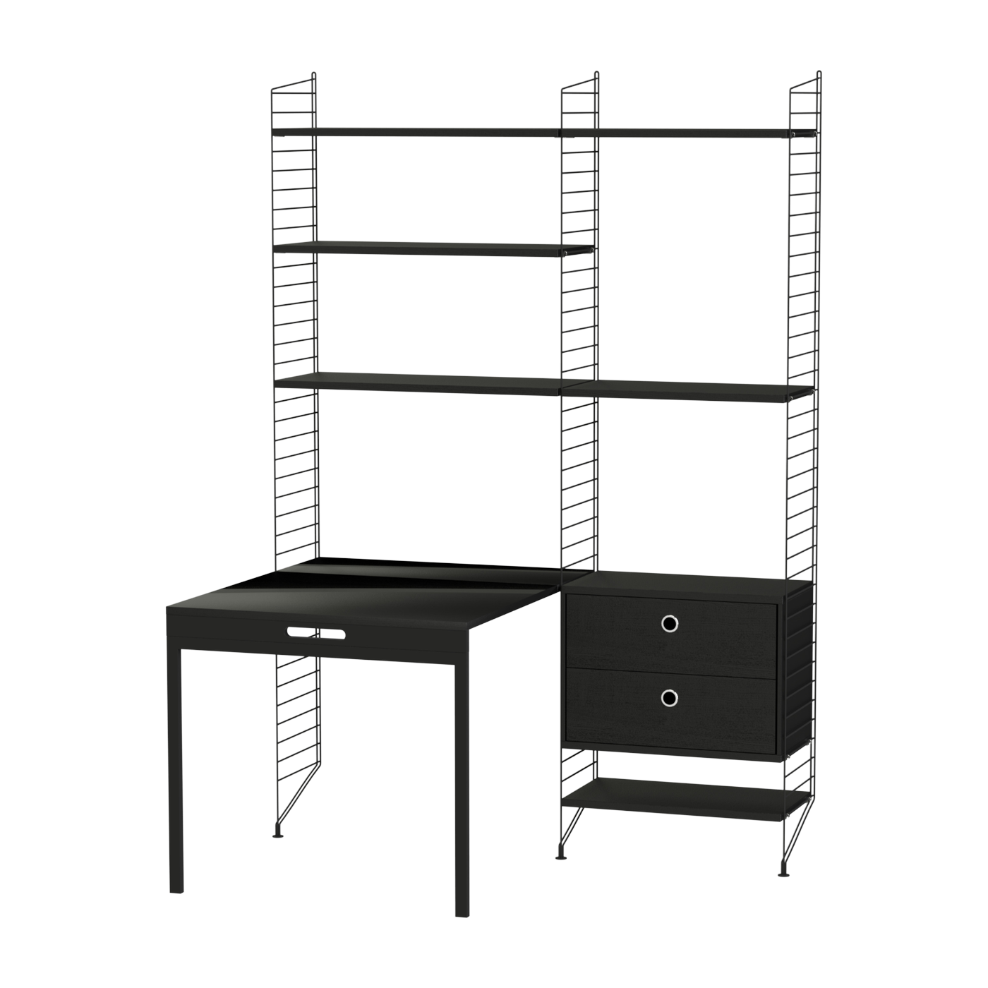 Bureau modulare in frassino e acciaio nero 140 x 200 x 96 cm Combinazione E - String furniture