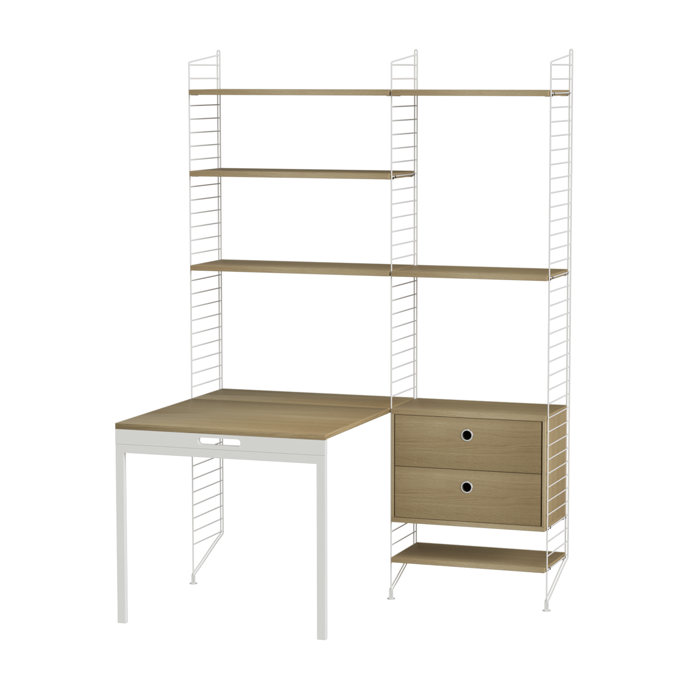 Bureau modular roble y acero blanco 140 x 200 x 96 cm Combinación E - String furniture