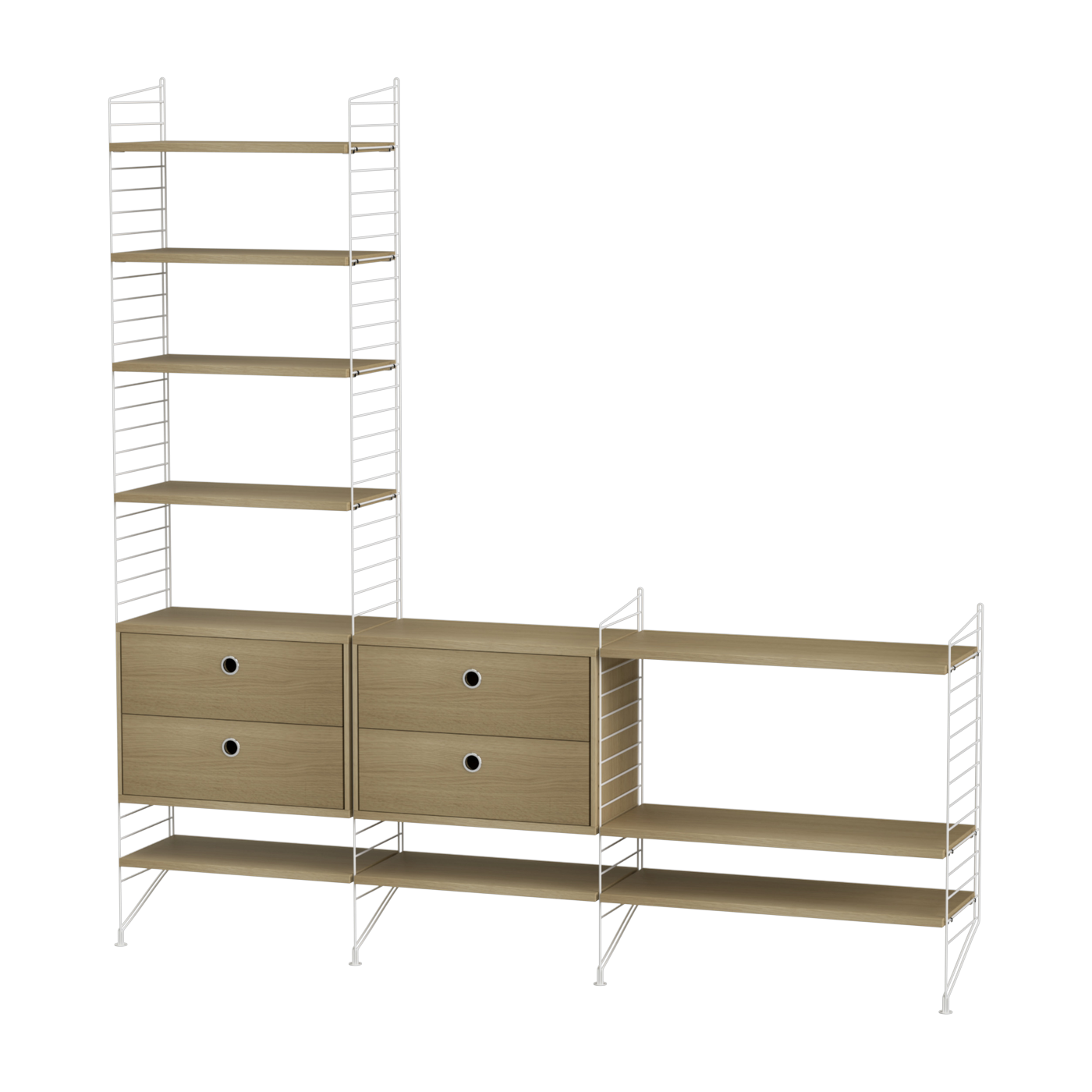 رف قابل للتعديل من خشب البلوط والفولاذ الأبيض 200 × 200 × 30 سم Combinaison J - String furniture