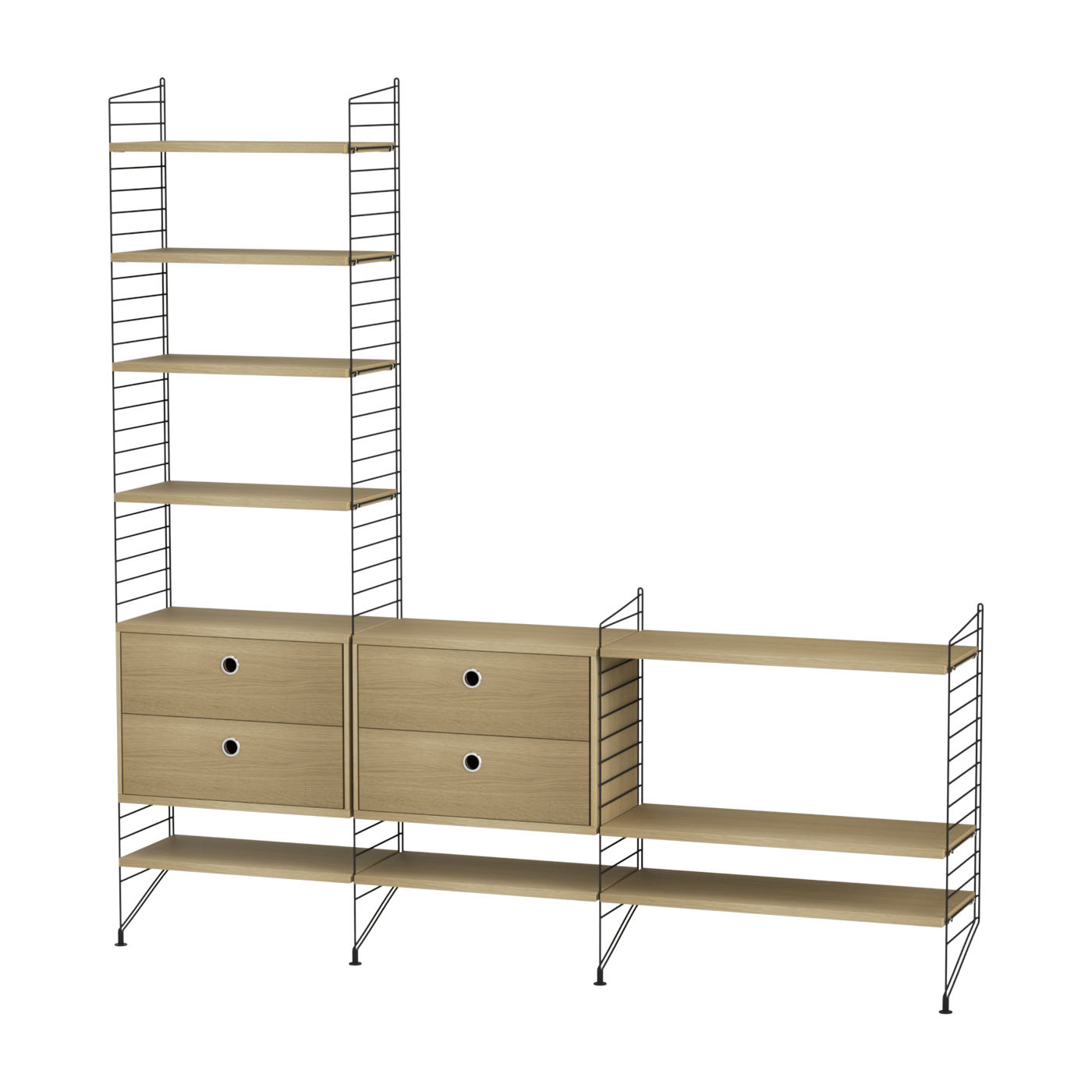 رف قابل للتعديل من خشب البلوط والفولاذ الأسود 200 × 200 × 30 سم Combinaison J - String furniture