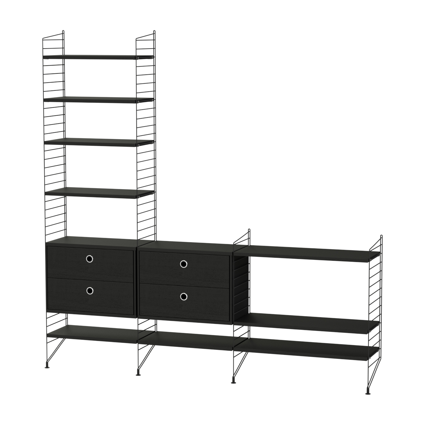 رف قابل للتعديل من خشب الدردار والفولاذ الأسود 200 × 200 × 30 سم Combinaison J - String furniture