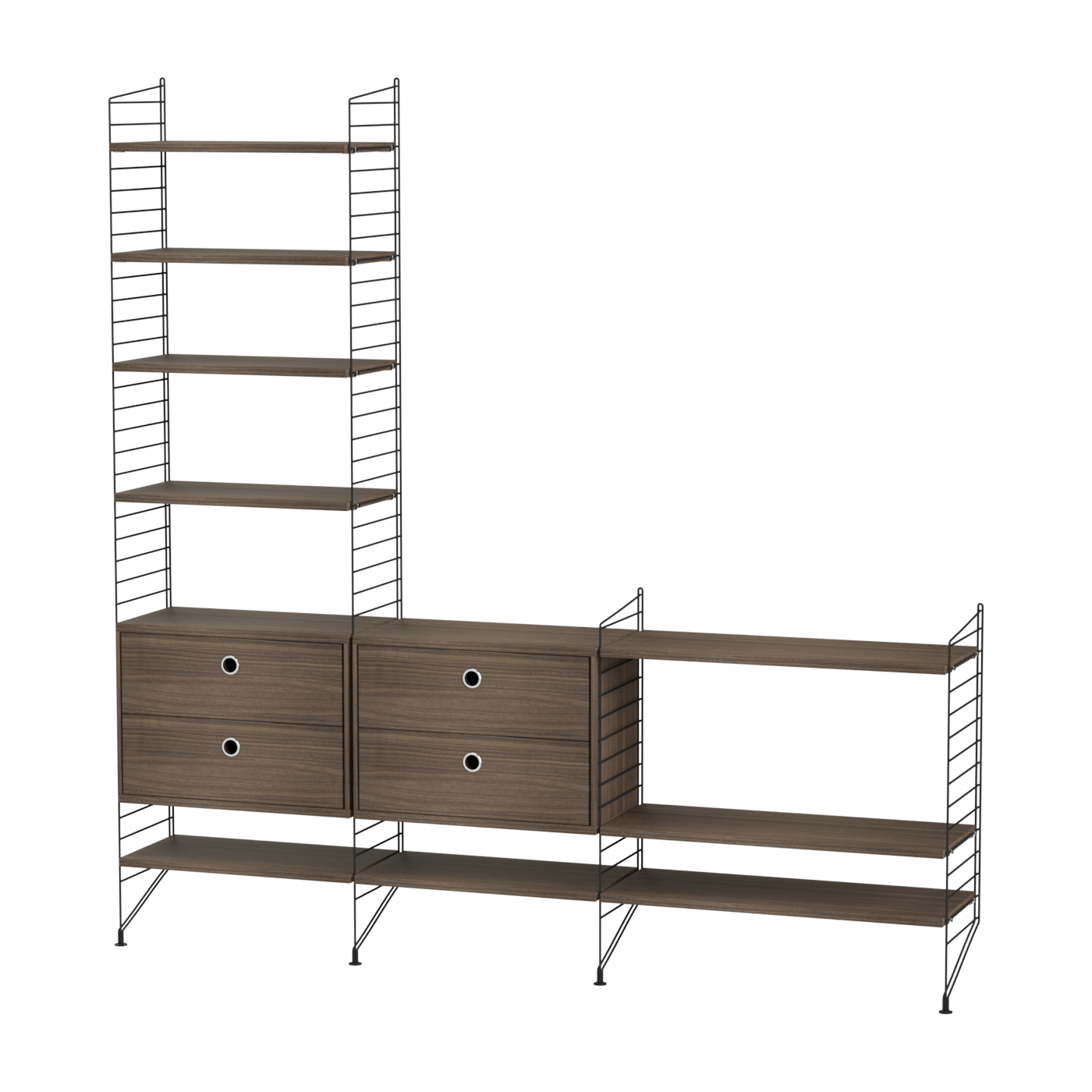 رف قابل للتعديل من خشب الجوز والفولاذ الأسود 200 × 200 × 30 سم Combinaison J - String furniture