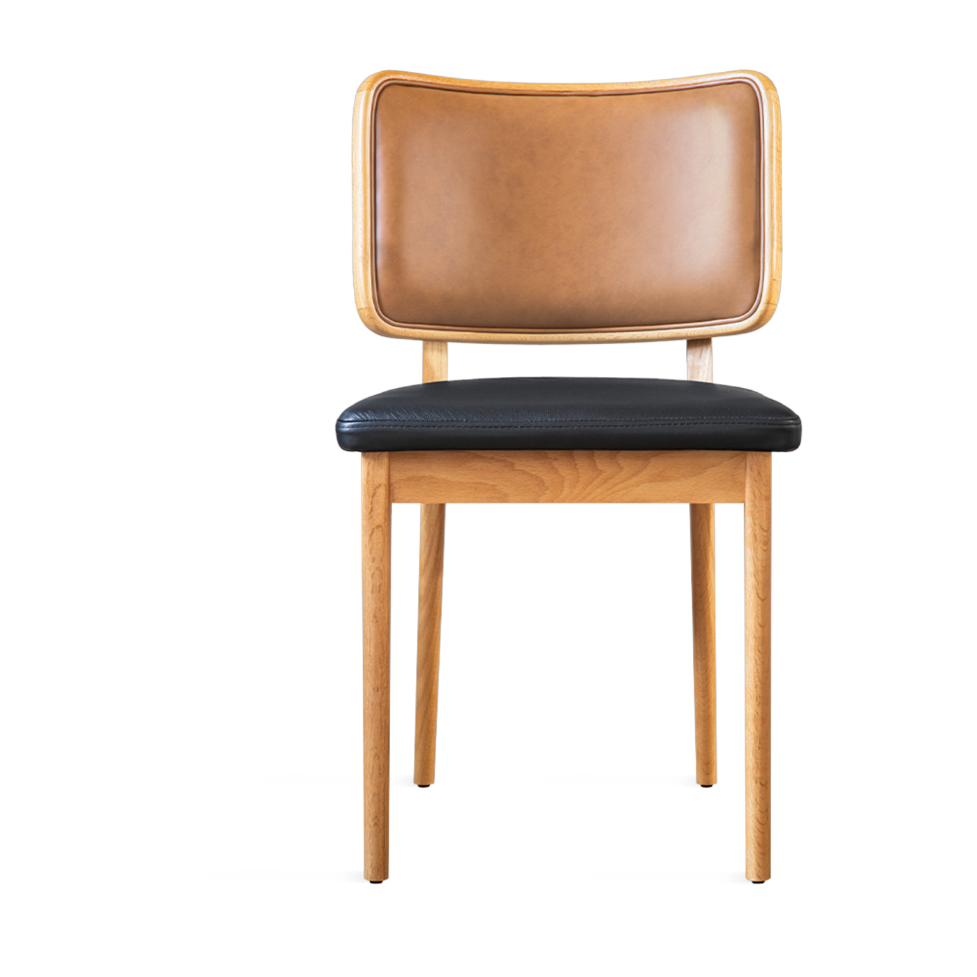 Silla de roble en tabaco y cuero negro Tapissier - RED Edition