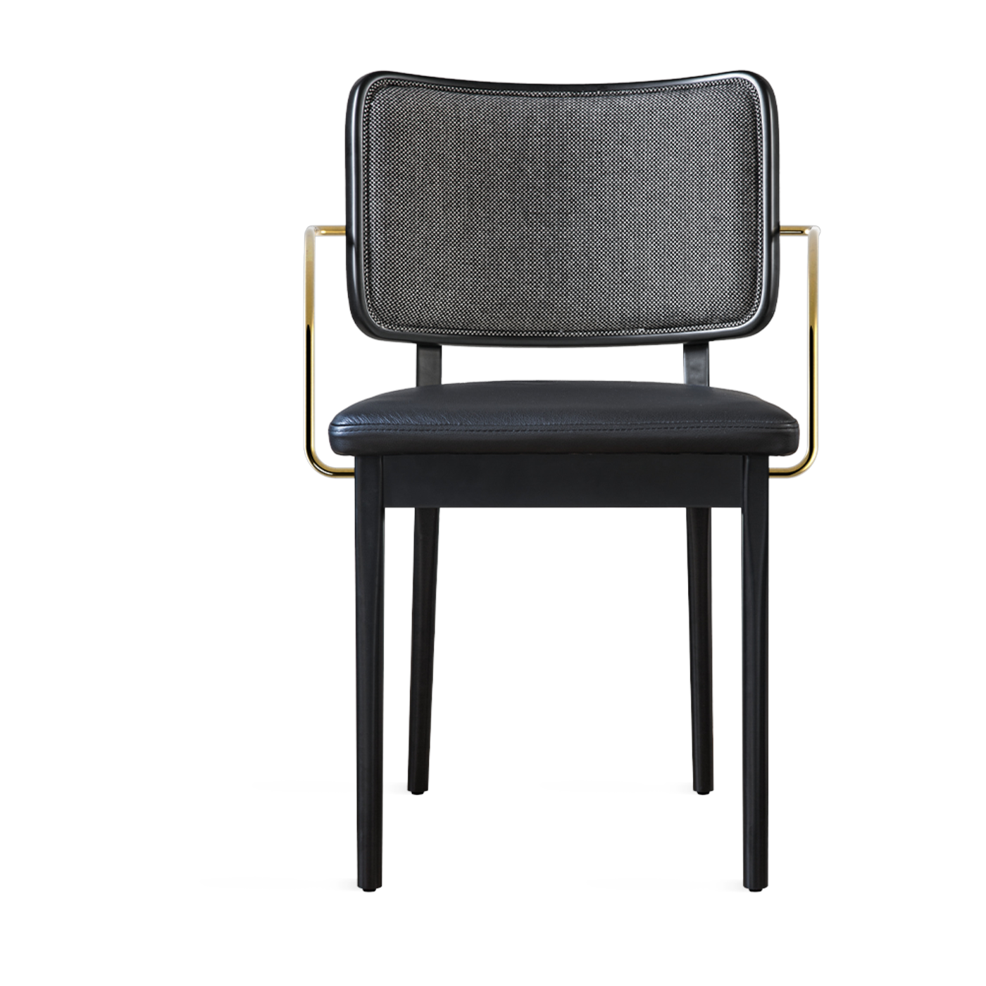 Silla de roble teñido de negro con tela de caviar y reposabrazos de cuero negro Tapissier - RED Edition