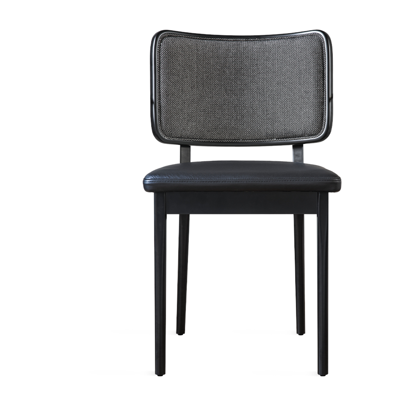 Silla de roble teñido de negro con tela de caviar y cuero negro Tapissier - RED Edition