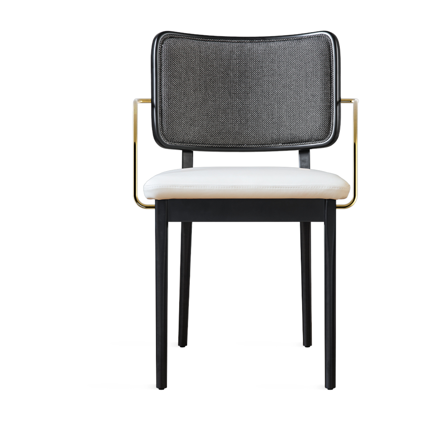 Silla de roble teñido de negro con tela de caviar y reposabrazos de cuero vainilla Tapissier - RED Edition