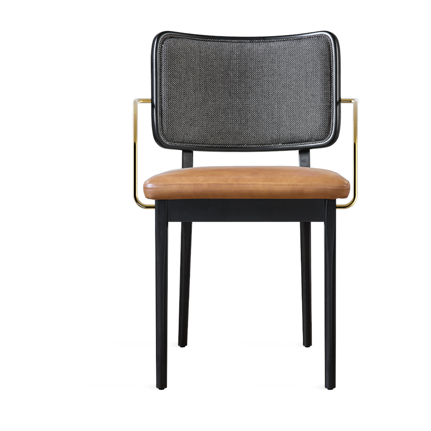 Silla de roble teñido de negro con tela de caviar y reposabrazos de piel de tabaco Tapissier - RED Edition