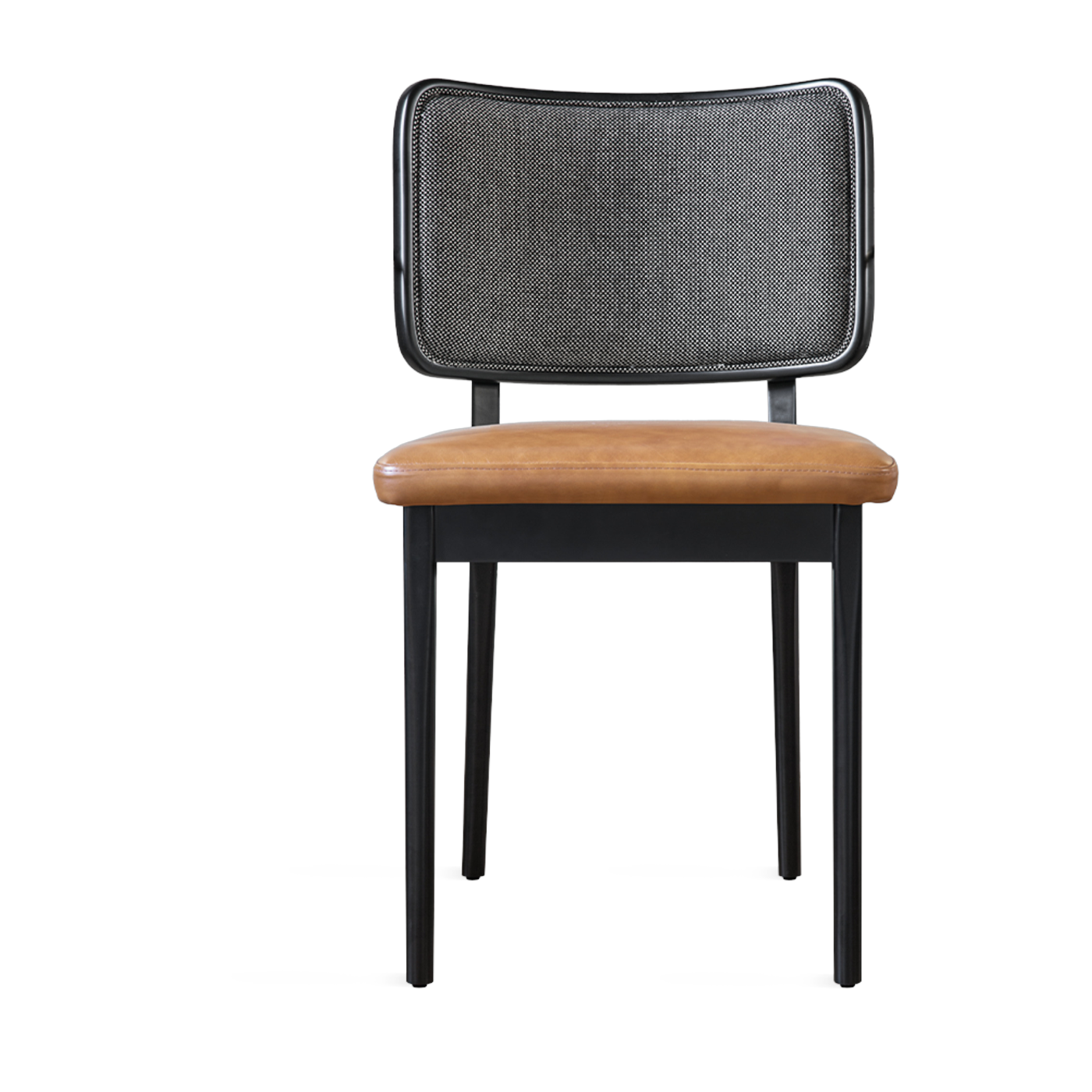 Silla de roble teñido de negro con tela de caviar y piel de tabaco Tapissier - RED Edition
