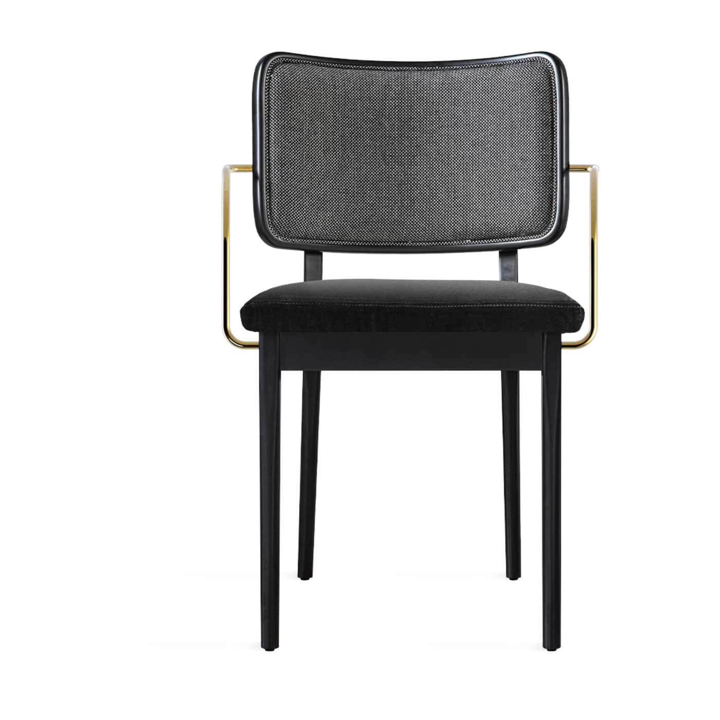 Silla de roble negro con reposabrazos de tela de caviar y terciopelo gris chic Tapissier - RED Edition