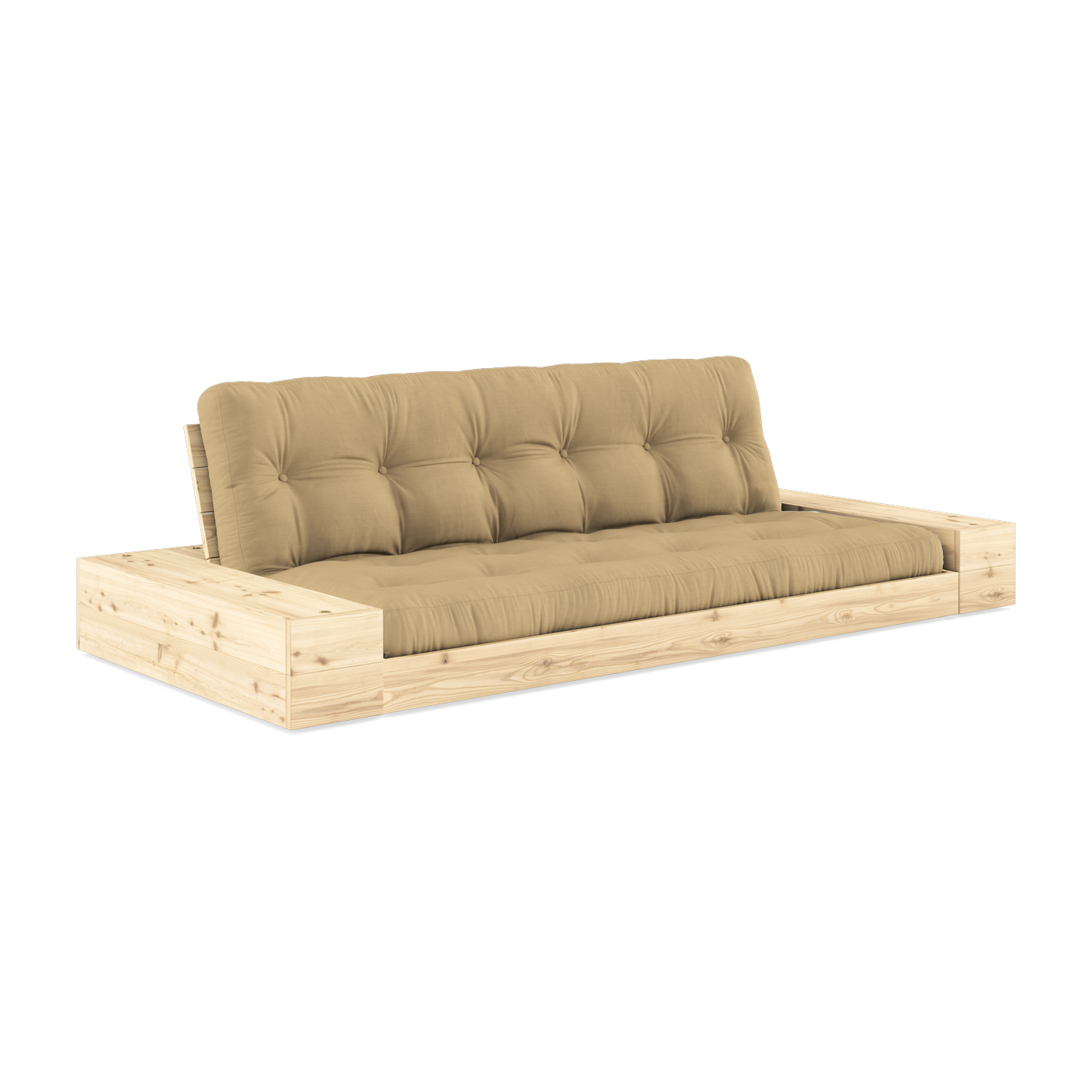 Umbaubares Sofa mit Stauraum aus Kiefernholz und Wheat-Matratze in Beige 244x110x72 cm. Base - Karup Design