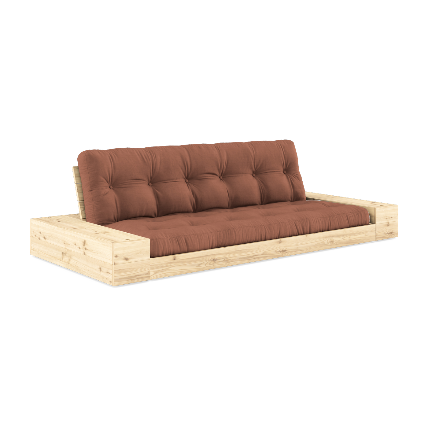 Umbaubares Sofa mit Stauraum aus Kiefernholz und brauner Tonmatratze 244x110x72 cm. Base - Karup Design
