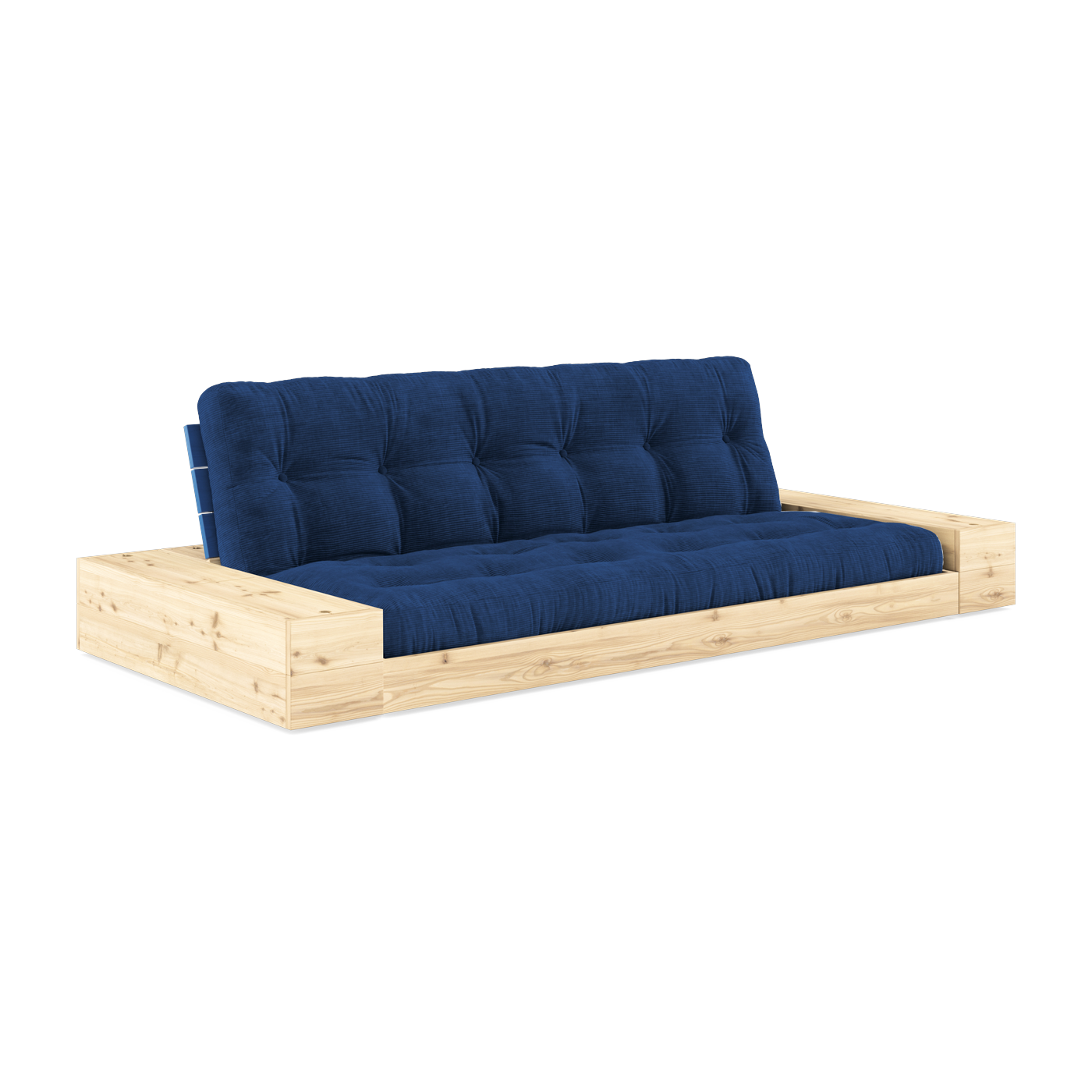 Sofá cama con almacenaje de pino con respaldo y colchón azul real Base - Karup Design
