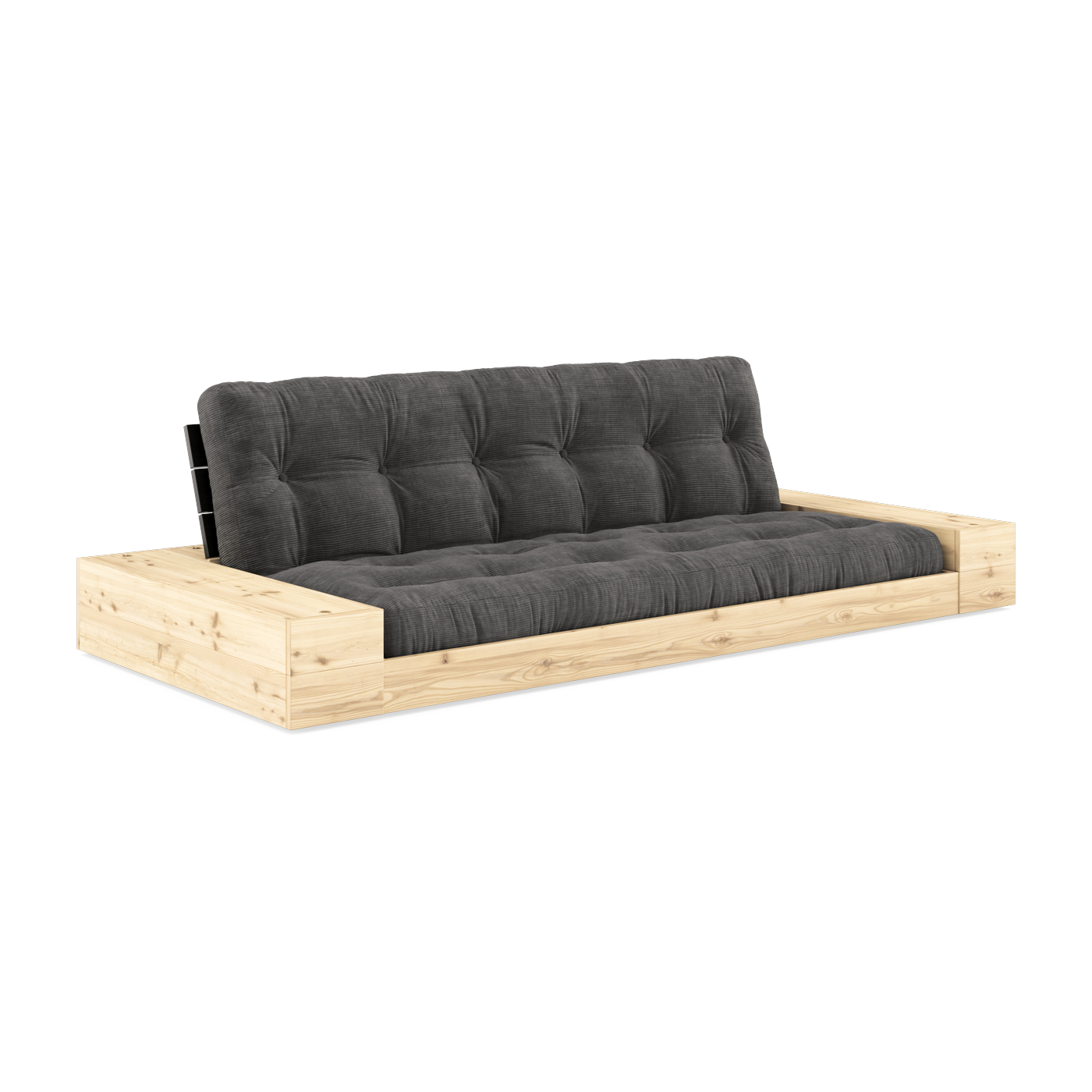 Schlafsofa mit Stauraum aus Kiefernholz mit schwarzer Rückenlehne und anthrazitfarbener Matratze Base - Karup Design