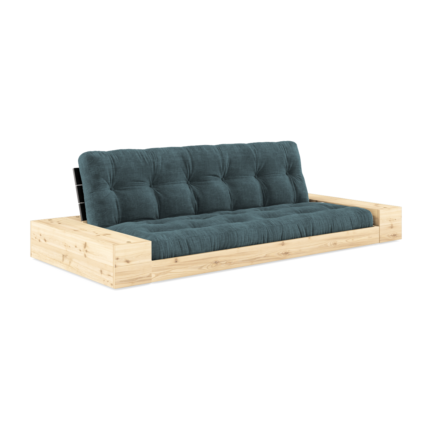 Sofá cama con almacenaje en pino con respaldo negro y colchón azul pálido Base - Karup Design