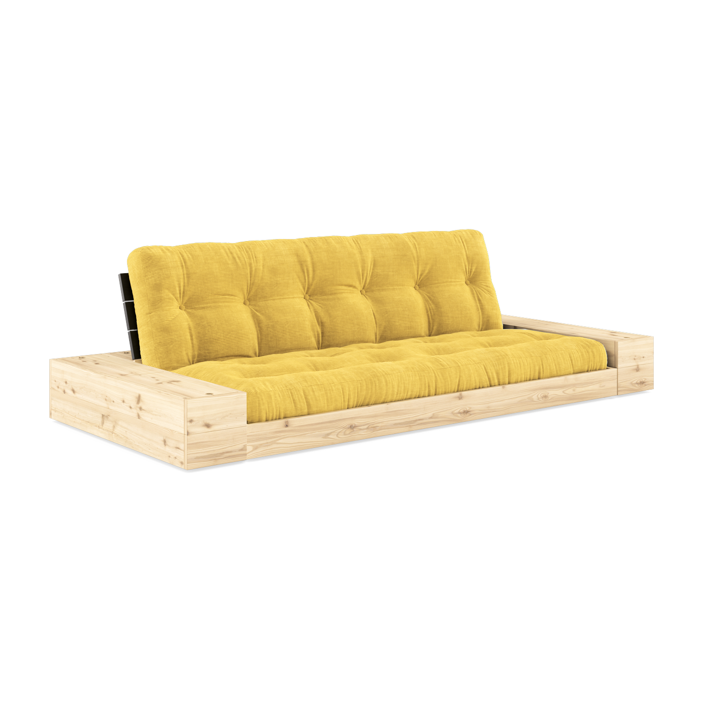 Umbaubares Sofa mit Stauraum aus Kiefernholz mit schwarzer Rückenlehne und honigfarbener Matratze. Base - Karup Design
