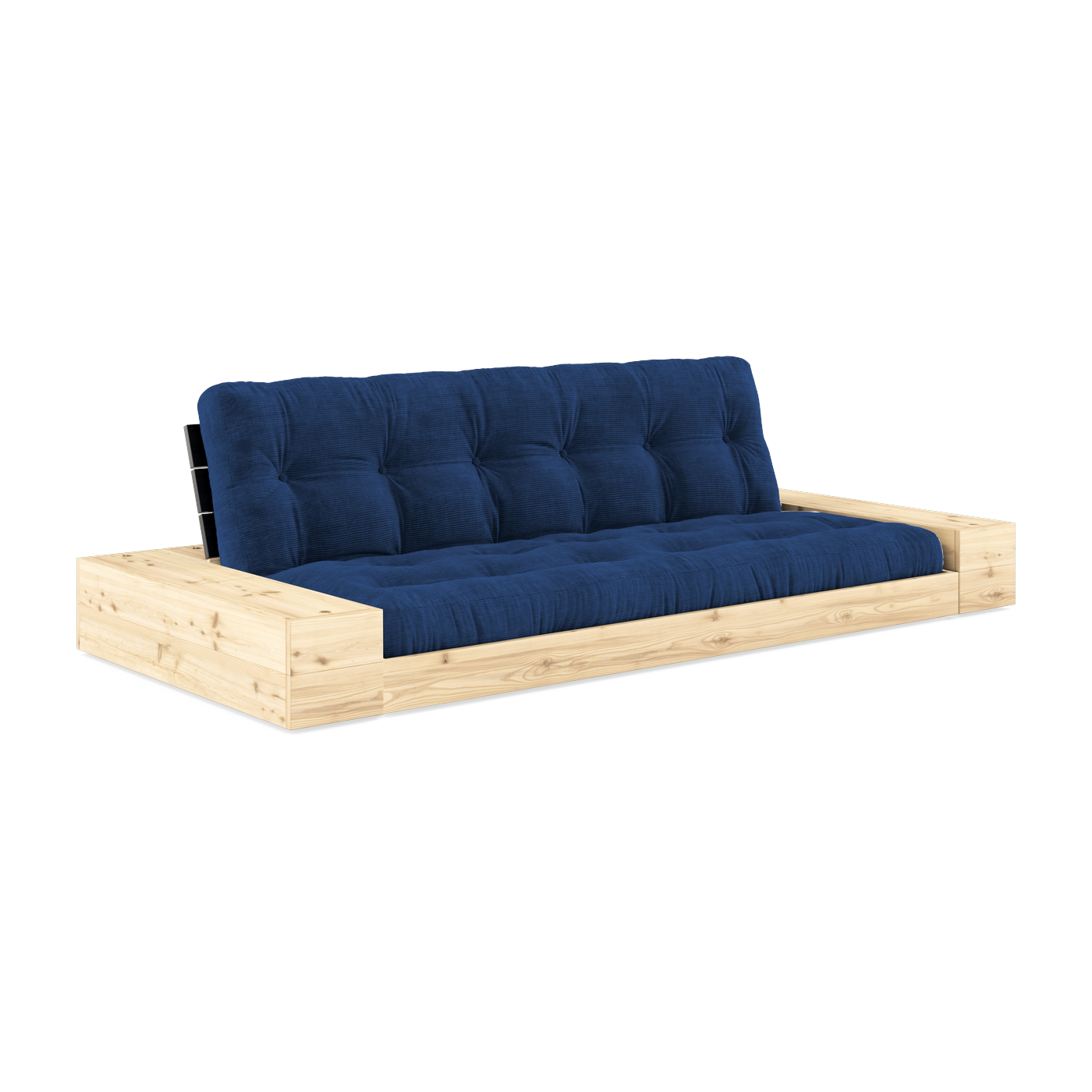 Sofá cama con almacenaje en pino con respaldo negro y colchón azul real Base - Karup Design