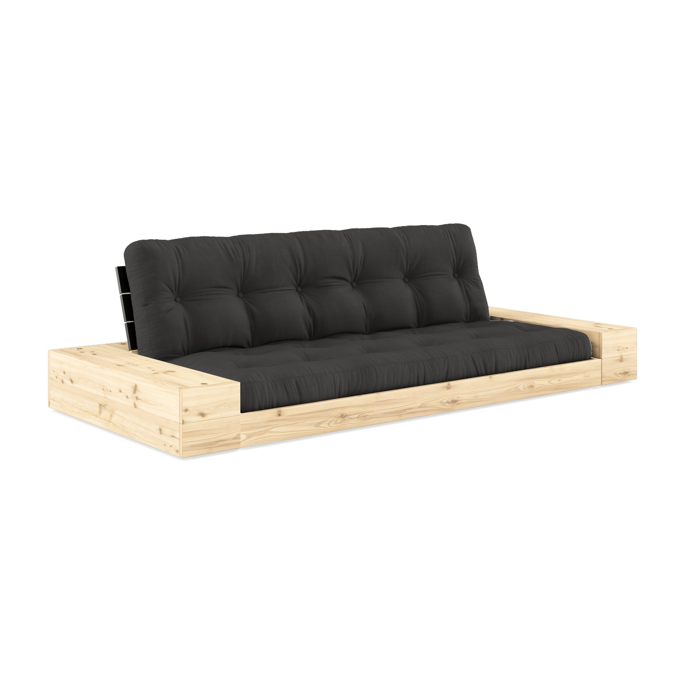 Canapé convertible avec rangement en pin dossier noir et matelas gris foncé Base - Karup Design