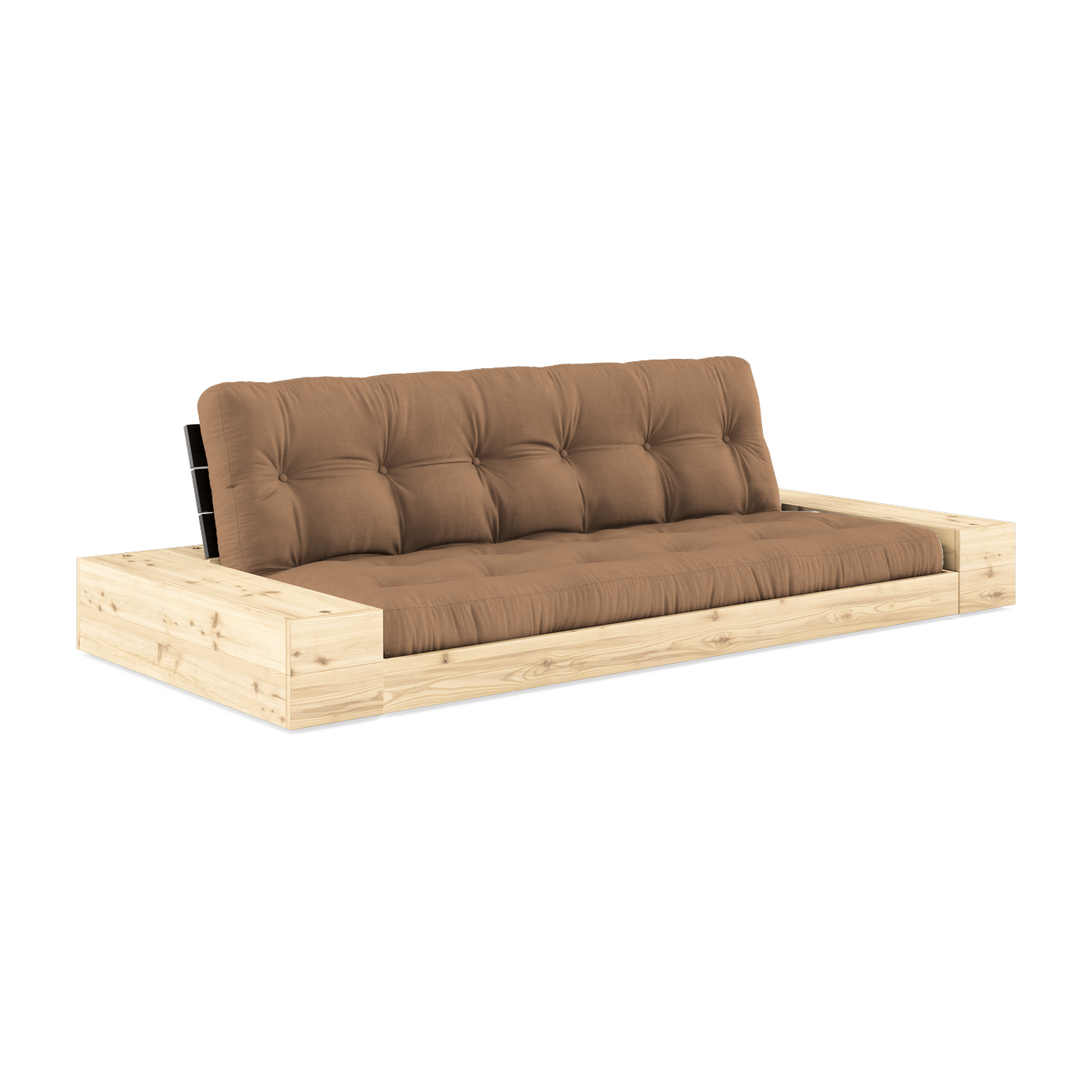 Umbaubares Sofa mit Stauraum aus Kiefernholz mit schwarzer Rückenlehne und Mokkamatratze. Base - Karup Design