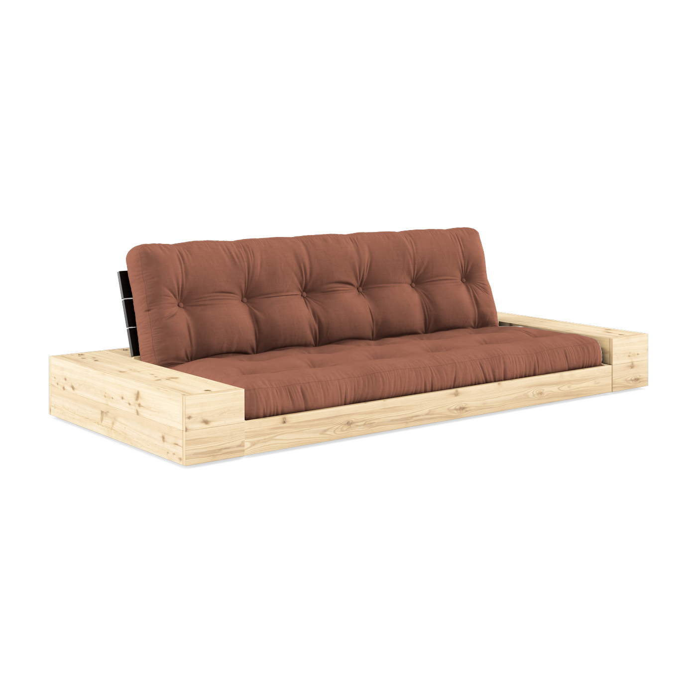 Convertible sofa with storage in pine with black back and brown clay mattress Base - Karup Design