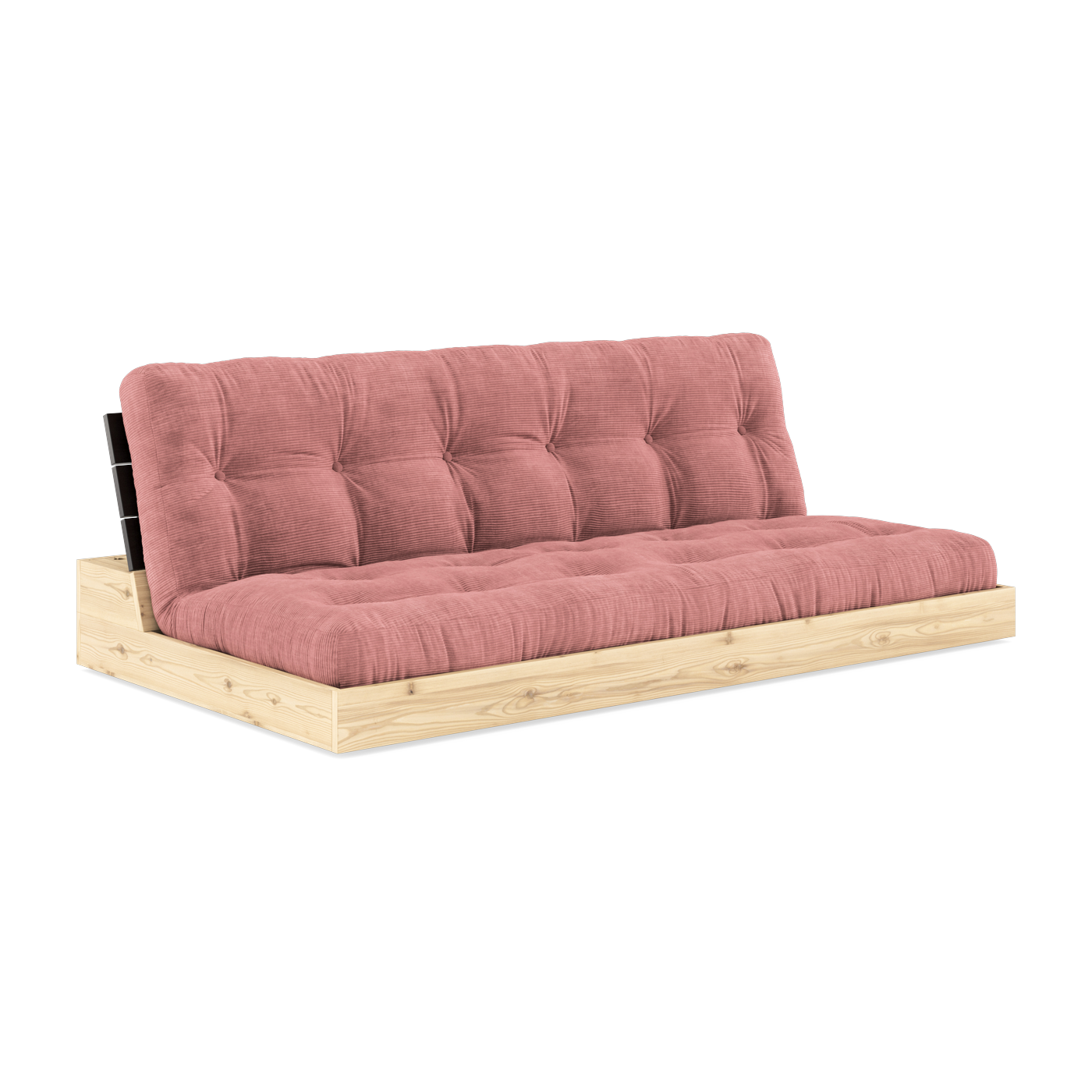 Convertible sofa in lacquered pine with black back and sorbet pink mattress 196x110x72cm Base - Karup Design