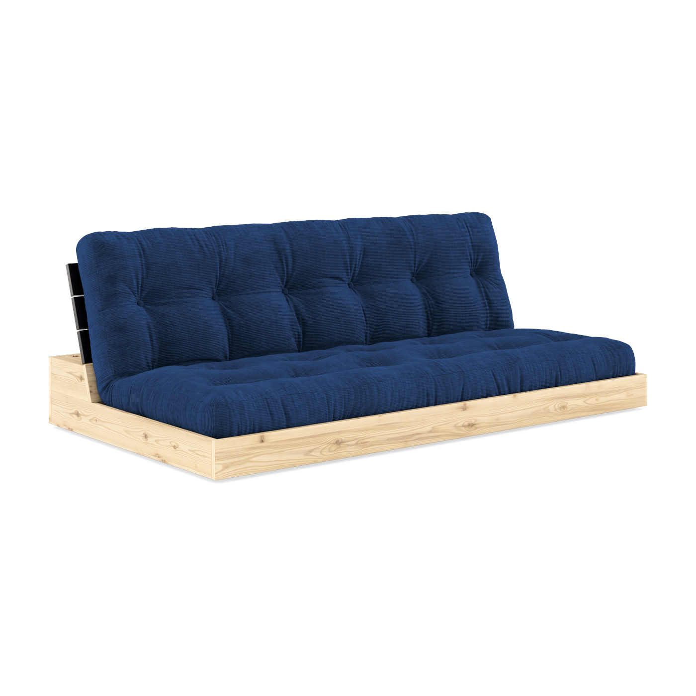 Sofá cama en pino laqueado con respaldo negro y colchón azul real 196x110x72 cm Base - Karup Design