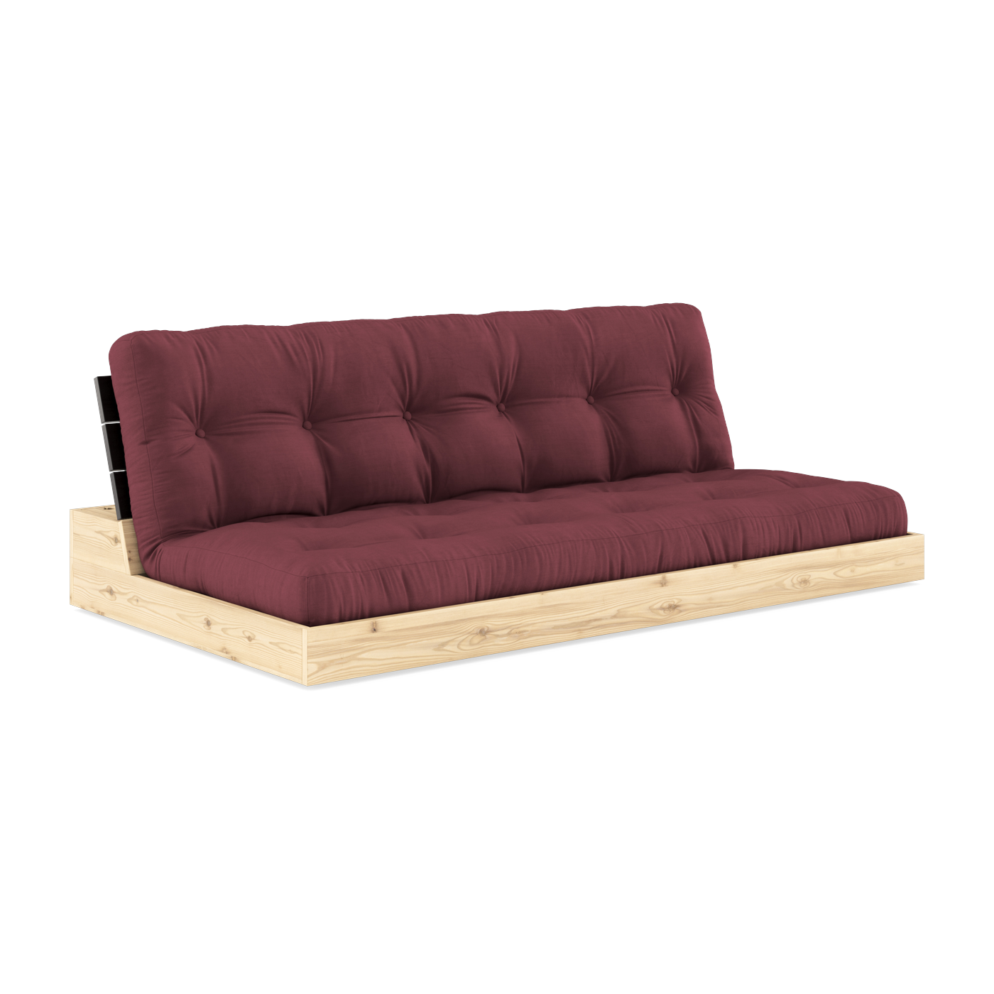 Convertible sofa in lacquered pine with black back and burgundy mattress 196x110x72 cm Base - Karup Design