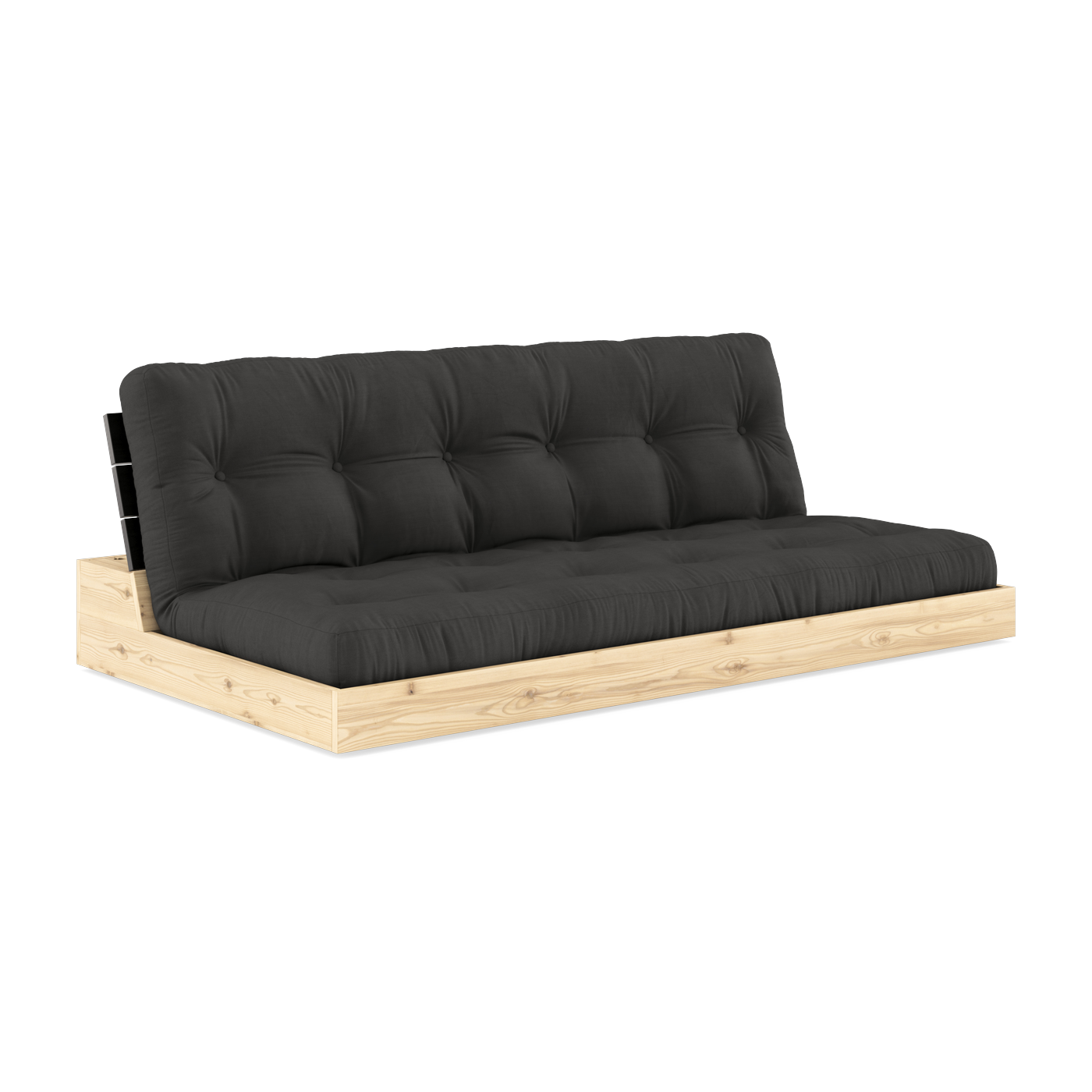 Convertible sofa in lacquered pine with black back and dark gray mattress 196x110x72 cm Base - Karup Design