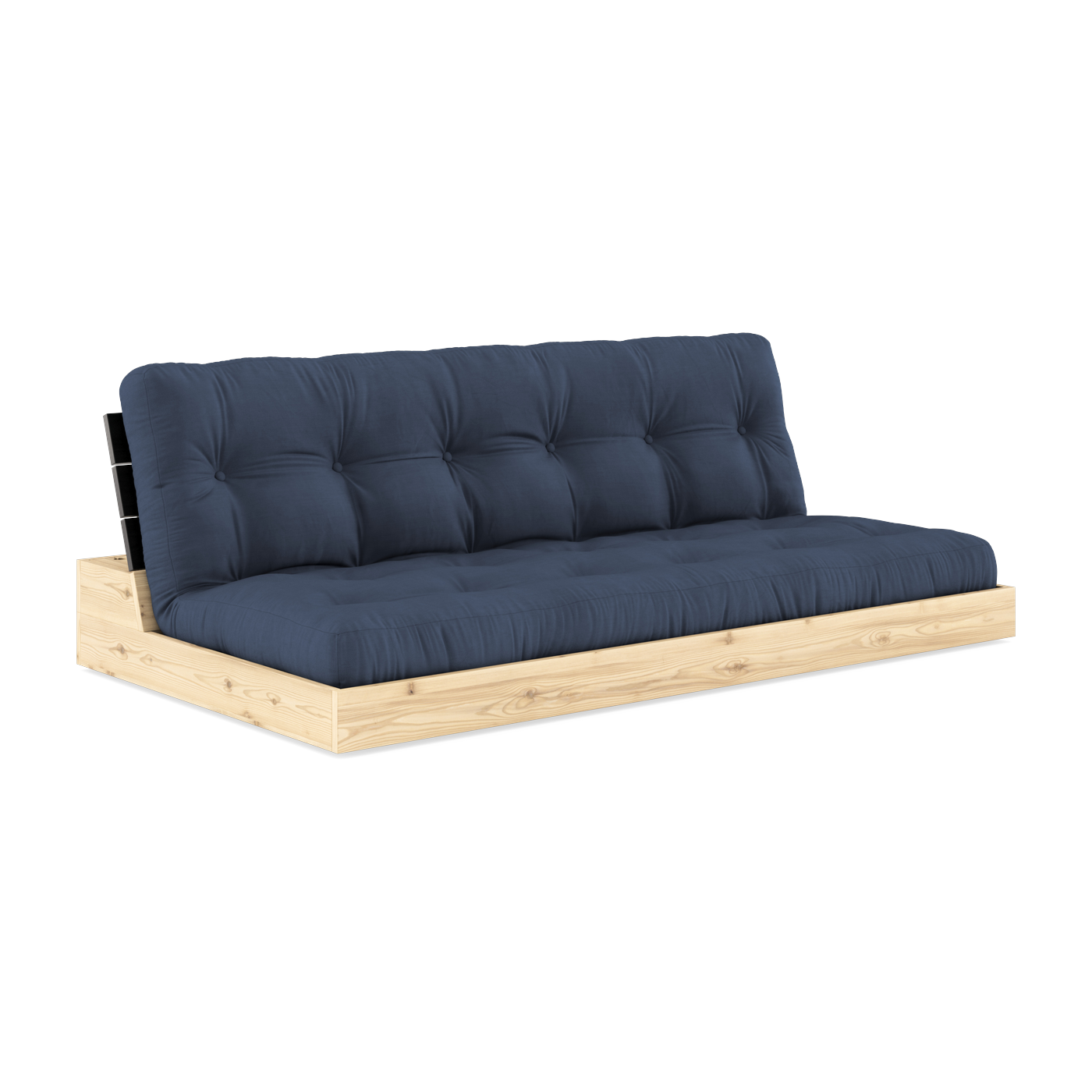 Canapé convertible en pin laqué dossier noir et matelas bleu marine 196x110x72cm Base - Karup Design