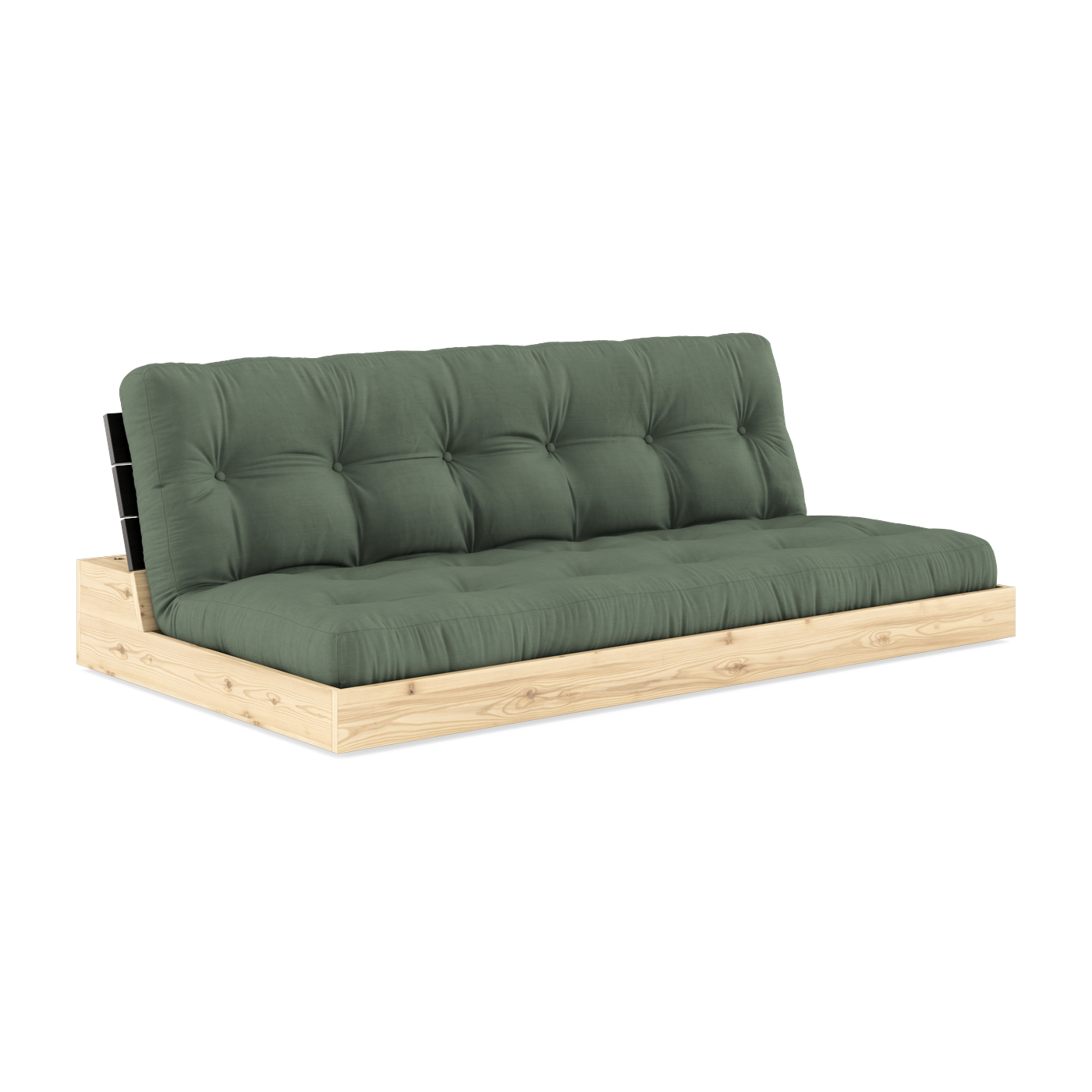 Convertible sofa in lacquered pine with black back and olive green mattress 196x110x72 cm Base - Karup Design