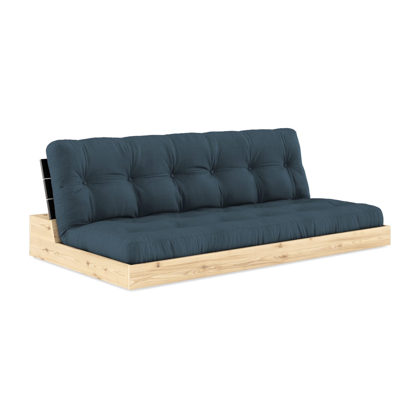 Sofá cama en pino laqueado con respaldo negro y colchón azul petróleo 196x110x72cm Base - Karup Design