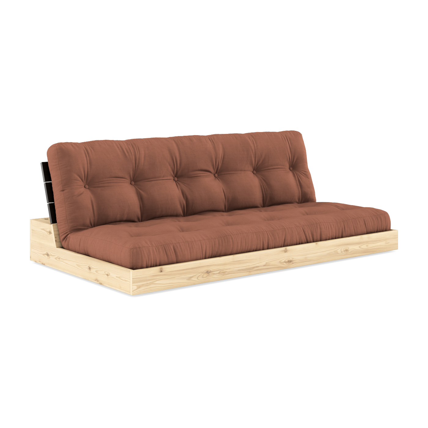 Divano trasformabile in pino laccato con schienale nero e materasso in argilla marrone 196x110x72cm Base - Karup Design
