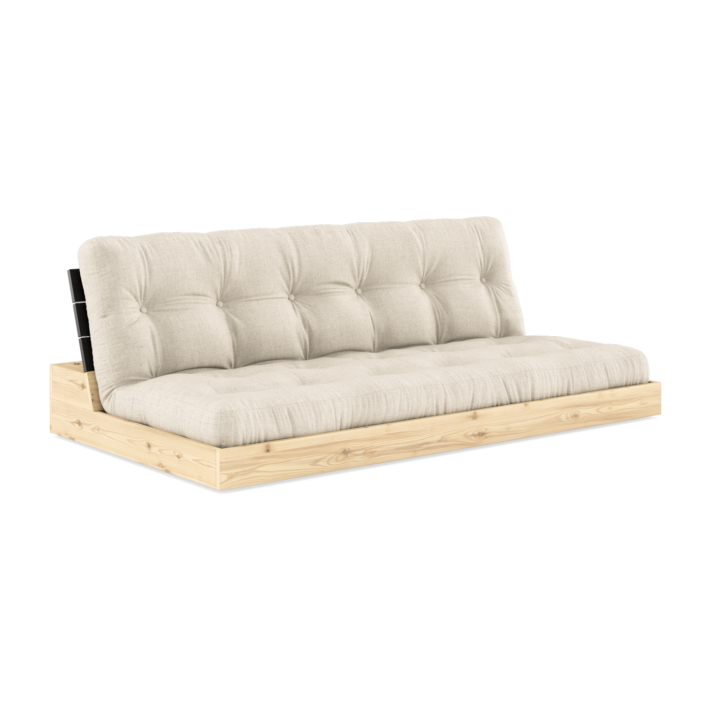 Divano letto in pino laccato con schienale nero e materasso in lino 196x110x72 cm Base - Karup Design