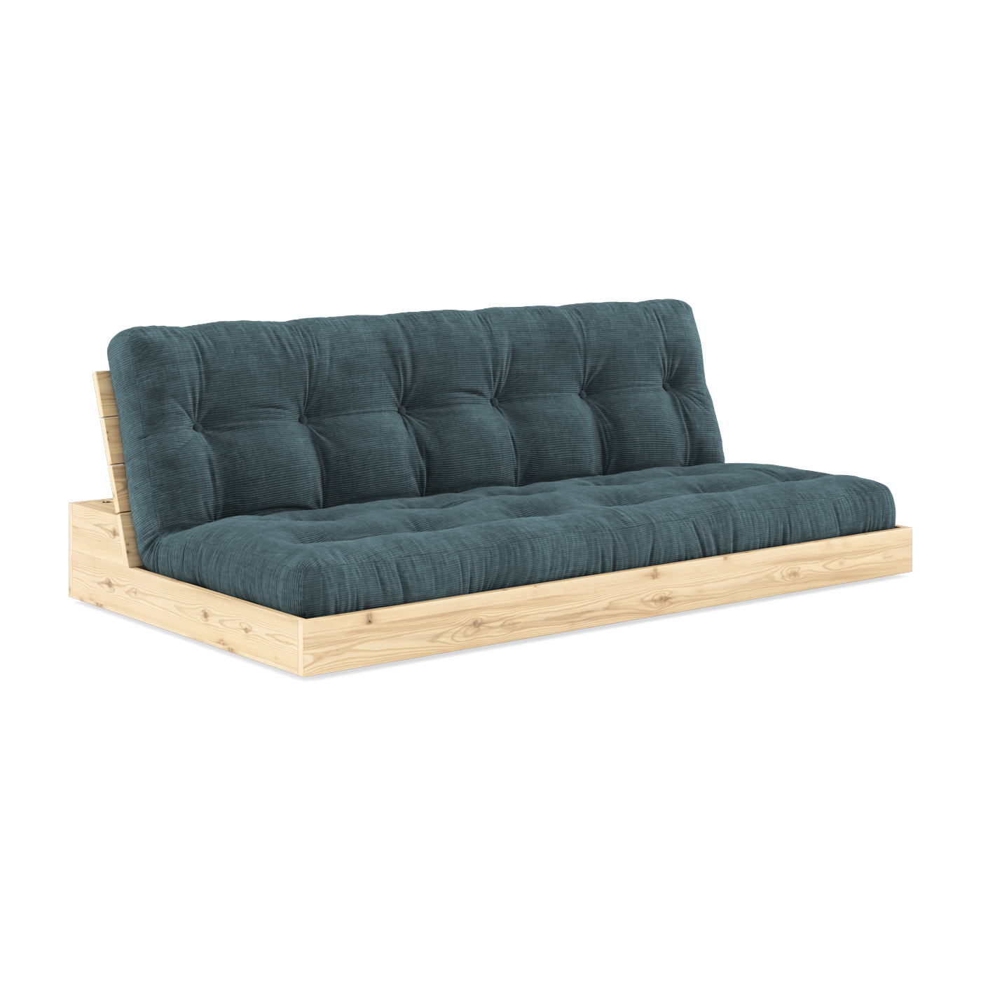 Sofá cama en pino natural laqueado con colchón azul palido 196x110x72 cm Base - Karup Design