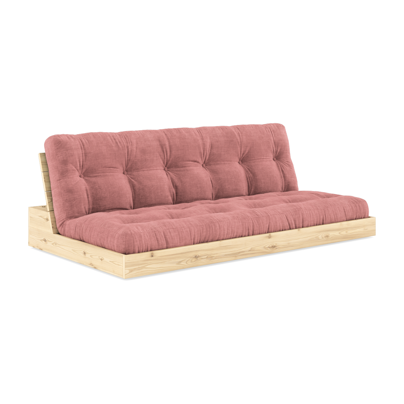 Convertible sofa in natural lacquered pine with sorbet pink mattress 196x110x72 cm Base - Karup Design