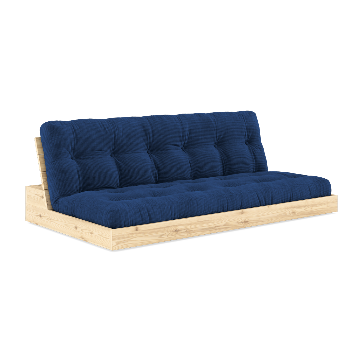 Sofá cama en pino natural laqueado con colchón azul real 196x110x72 cm Base - Karup Design