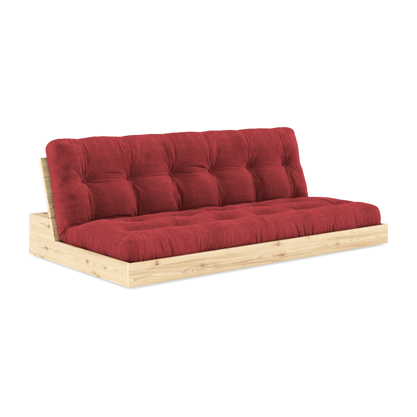 Convertible sofa in natural lacquered pine with ruby-red mattress 196x110x72 cm Base - Karup Design
