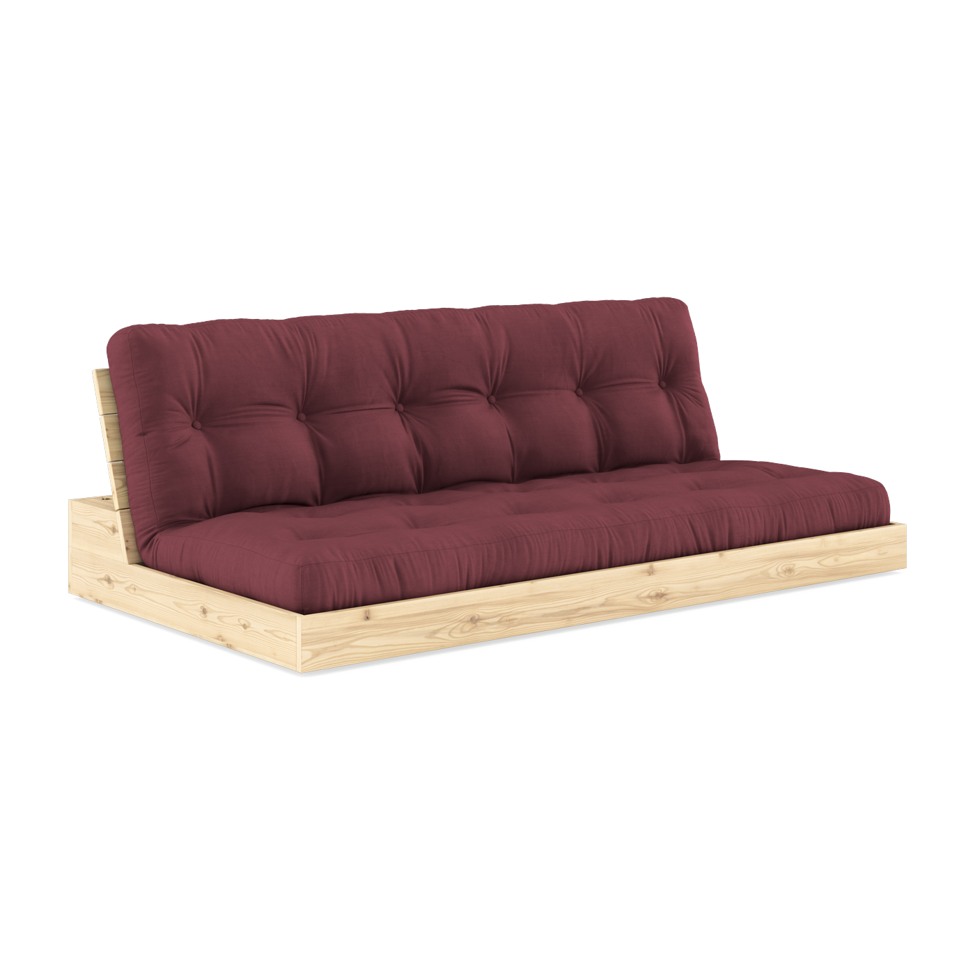 Convertible sofa in natural lacquered pine with burgundy mattress 196x110x72 cm Base - Karup Design