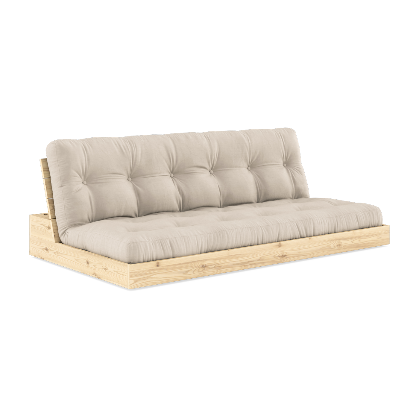 Convertible sofa in natural lacquered pine with beige mattress 196x110x72 cm Base - Karup Design