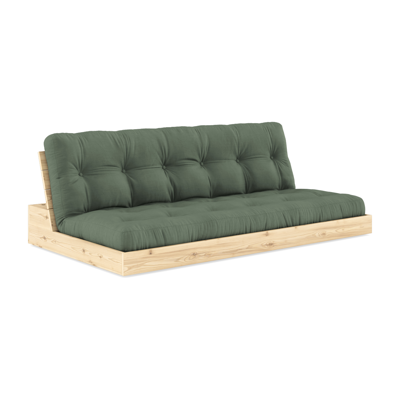 Convertible sofa in natural lacquered pine with olive green mattress 196x110x72 cm Base - Karup Design