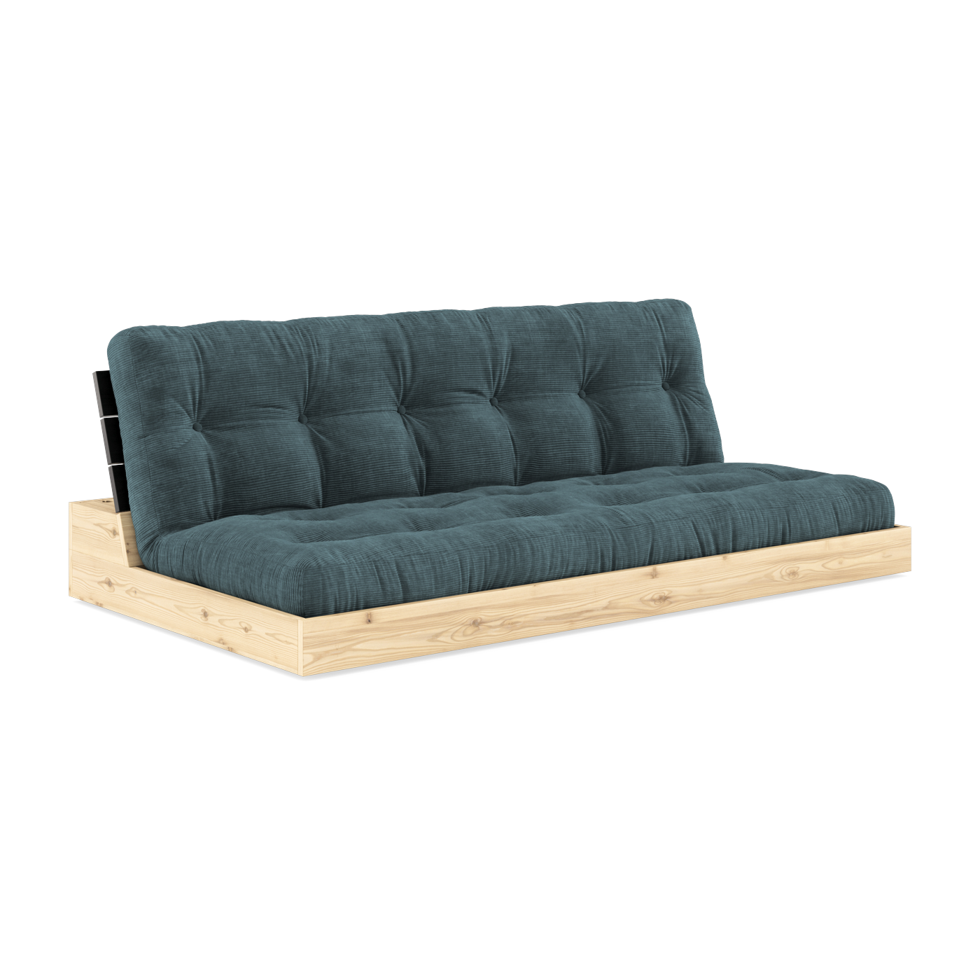 Sofá cama en pino laqueado con respaldo negro y colchón azul pálido 196x110x72 cm Base - Karup Design