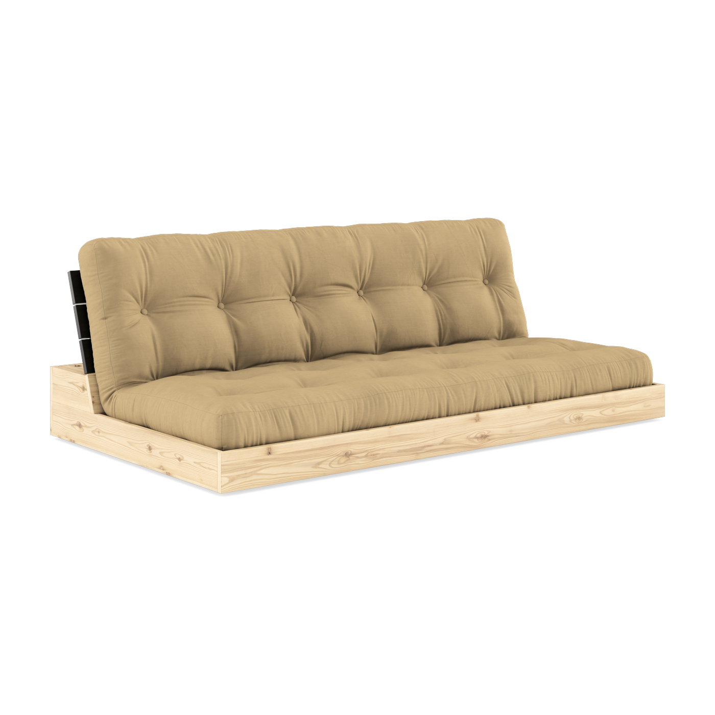 Convertible sofa in lacquered pine with black back and beige wheat mattress 196x110x72cm Base - Karup Design